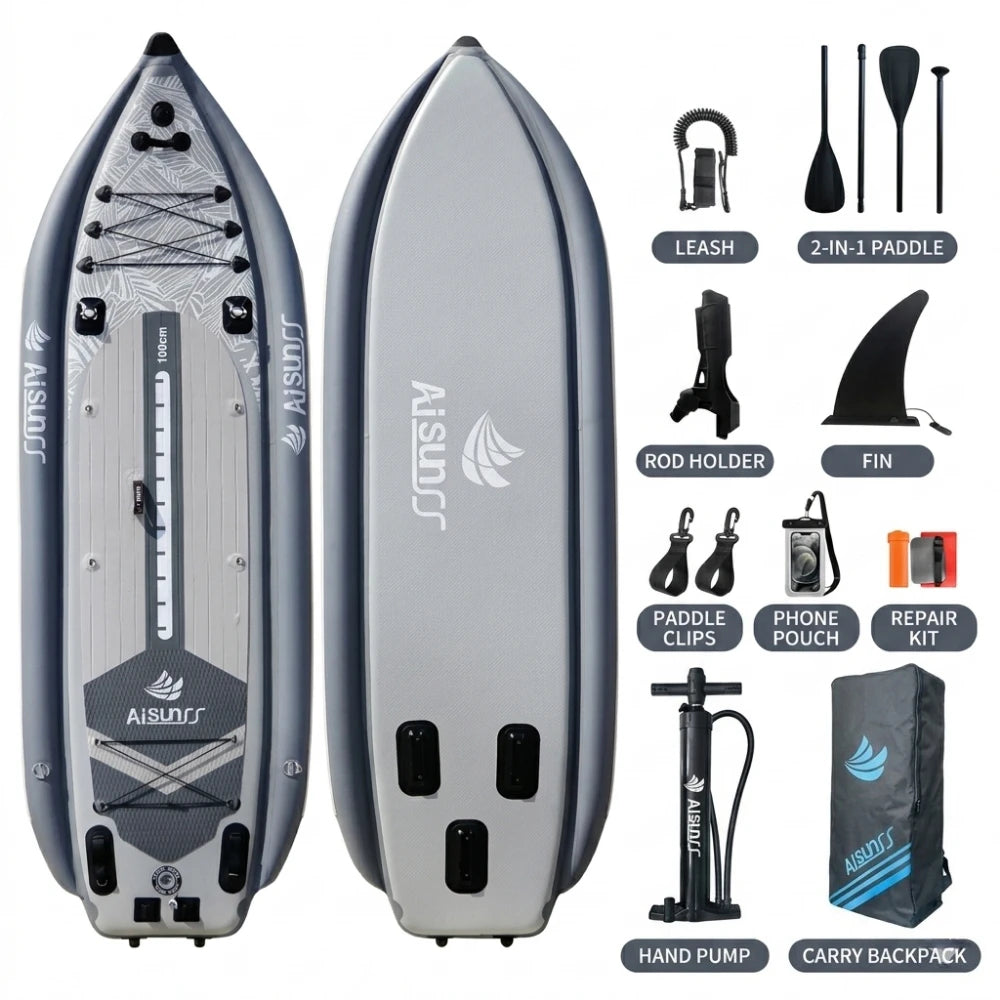 Inflatable Fishing Boat Kayak SUP Thickened Sea Fishing Paddle Board with Rod Holders, Stable Lure Fishing Platform