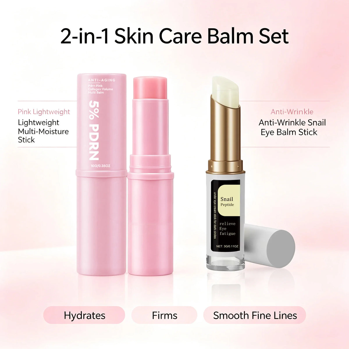 Eye & Face Skincare Duo Set Snail Mucin Anti Wrinkle Eye Cream Stick & PDRN Pink Collagen Volumer Multi Balm Firming Plump Care