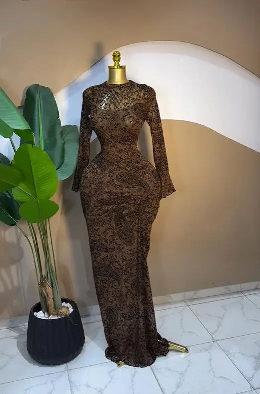 CM.YAYA 2025 Women Long Sleeve Ruched Mesh See Though with Lining Bodycon Long Dress Fall Evening Birthday Sexy Party Dresses