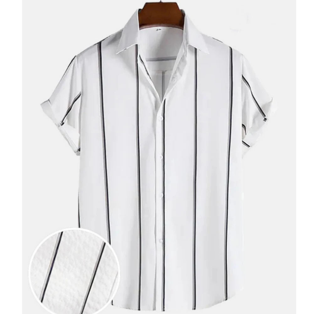 Summer Fashion Striped 3D Print Men's Shirts Basic Graphicsbutton Short Sleeve Lapel Streetwear Hawaiian Blouse Shirts for Men