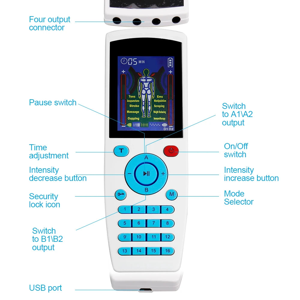TENS Pulse Digital Muscle Massager 16 Modes 4 Outputs EMS Muscle Stimulation Digital Massage Relax Slimming Machine
