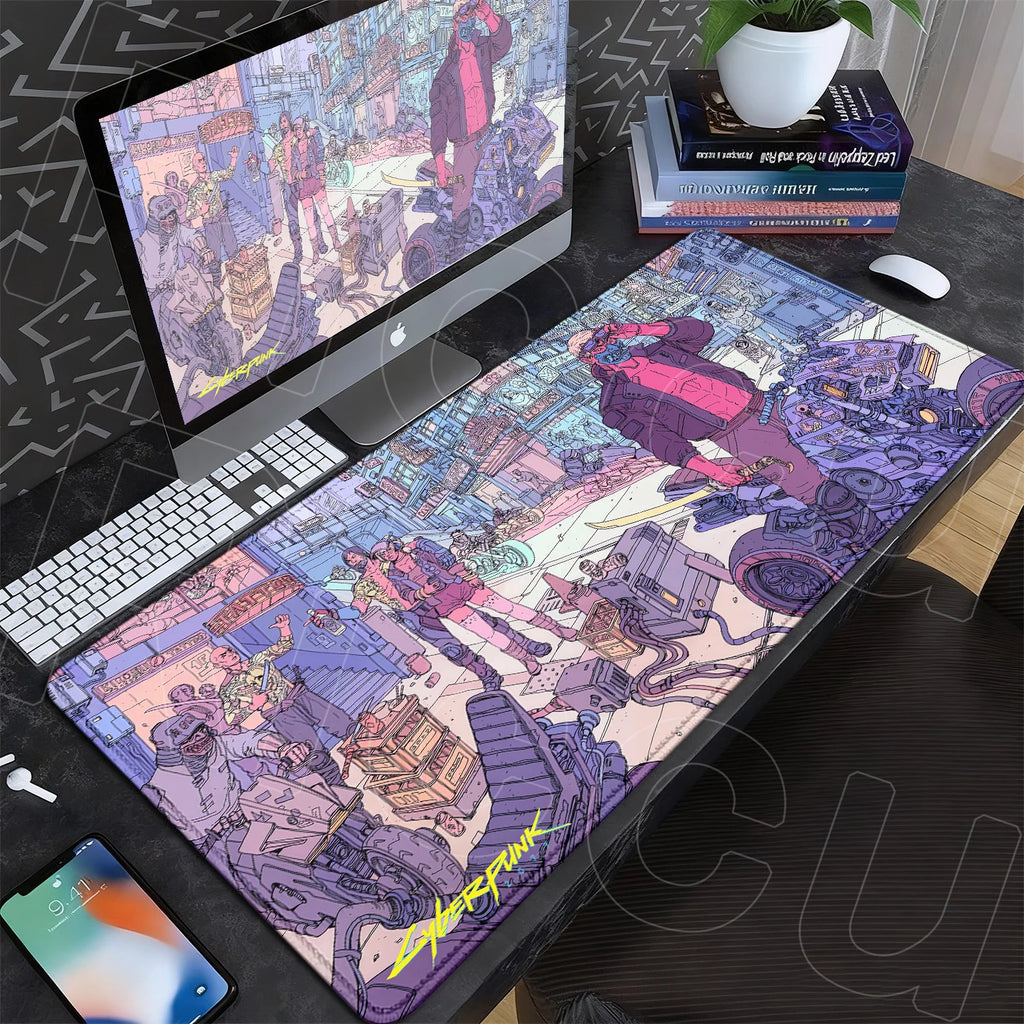 Black Gaming Mousepad XXL Rubber Non-slip Office Deskmat Anime Girl Playmat C-Cyberpunks Style Lock Edge PC Keyboard Accessories