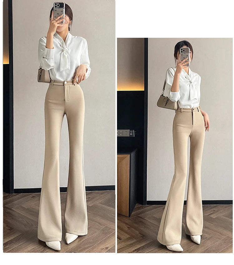Slimming Flared Pants High Waist Elastic Suit Casual Spring Women's Sle Covering Meat Thin Long Trousers Casual Pants