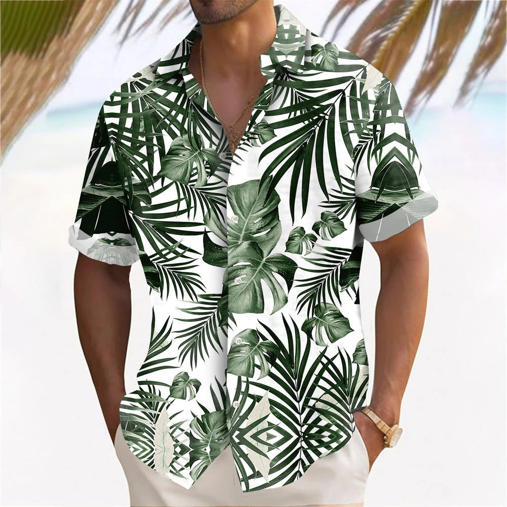Hawaiian Plant Golden Leaves 3D Print Men's Hawaiian Shirt Outdoor Street Casual Summer Turndown Short Sleeve Polyester Shirt