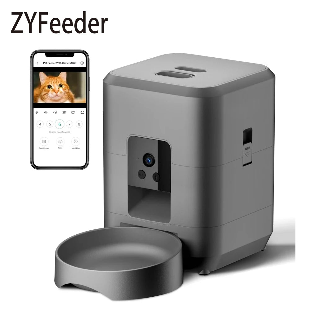 2L Automatic Pet Feeder Cat Smart Pet Feeder Wi-Fi & Camera Controlled Feeder Dog & Cat Food Dispenser Remote App (No 5V 2A Plug