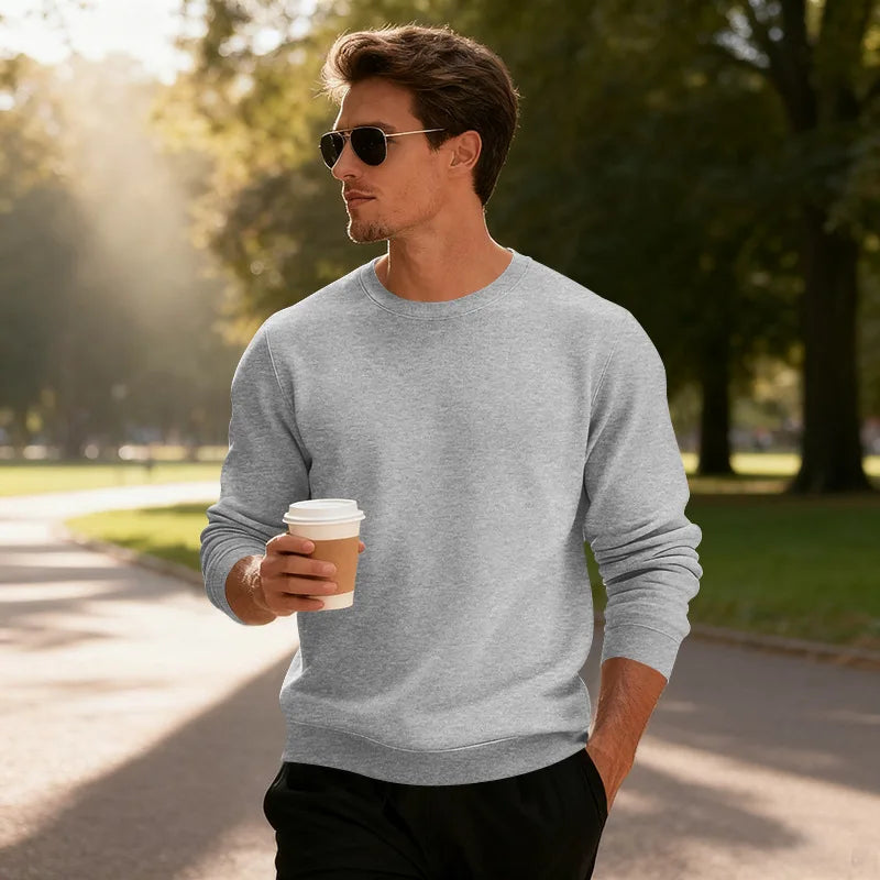 Winter Mens Loose Crew Neck Pullover Sweatshirt Fleece Lined Warm Casual Sports Commuter Outerwear Men Sweatshirt