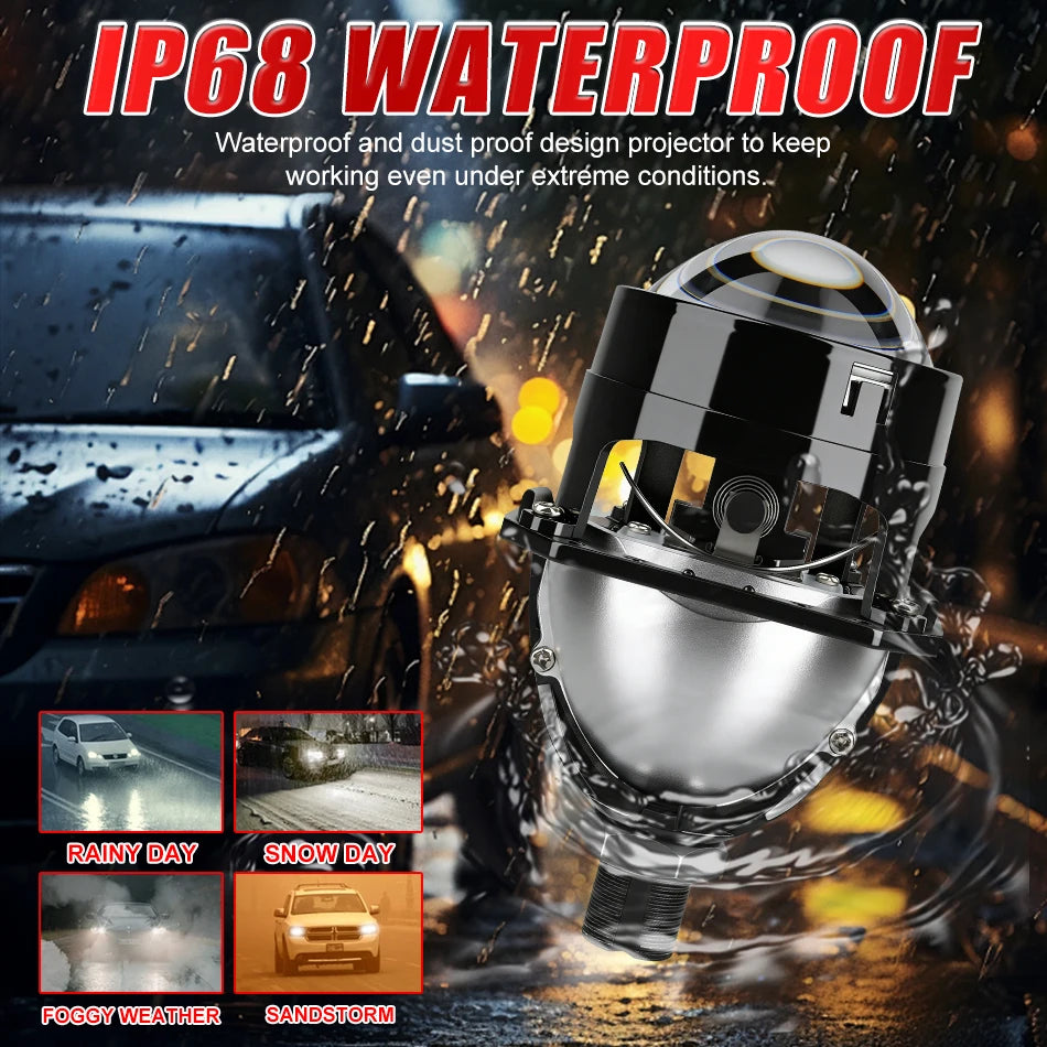 2.5 Inch Bi Led Projector Lens Led Light H4 H7 9005 9006 Car Headlight Bulb High Low Beam 6000K Diode 120W 40000LM Turbo Tuning