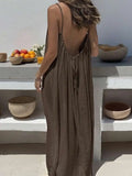 2026 New European & American Cross‑border Women’s Wear, Solid Color Loose Casual Versatile Slip Backless Maxi Dress