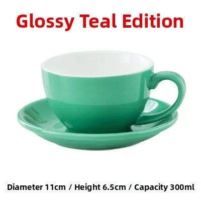 European Style Matte Latte Cup Ceramic Cappuccino Cup Large Mouth Coffee Cup Plate Set Handmade Craftsmanship 300ml