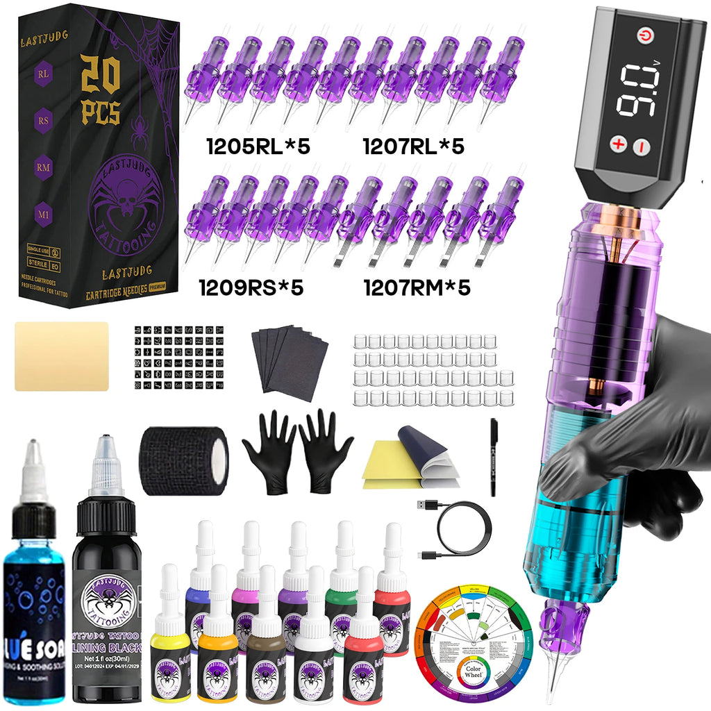 LASTJUDG Tattoo Kit Lightweight Tattoo Pen Kit For Permanent Makeup Tattoo Machine Kit Wireless Tattoo Power Supply Tattoo Kit