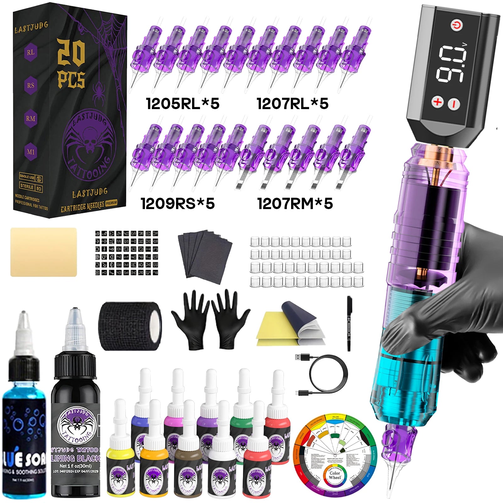 LASTJUDG Tattoo Kit Lightweight Tattoo Pen Kit For Permanent Makeup Tattoo Machine Kit Wireless Tattoo Power Supply Tattoo Kit