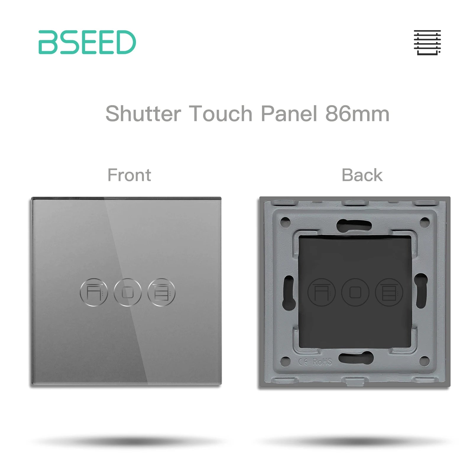 BSEED EU Standard Crystal Glass Panel 86mm For Touch Switches 1/2/3Gang With Metal Frame Wall Light Switch Function Part Only