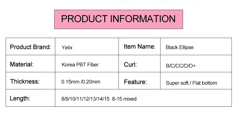 Yelix Flat Ellipse Eyelashes Split Tips Lashes 0.15mm 0.20mm Black Color False Eyelashes Super Soft Natural Eyelash Extension