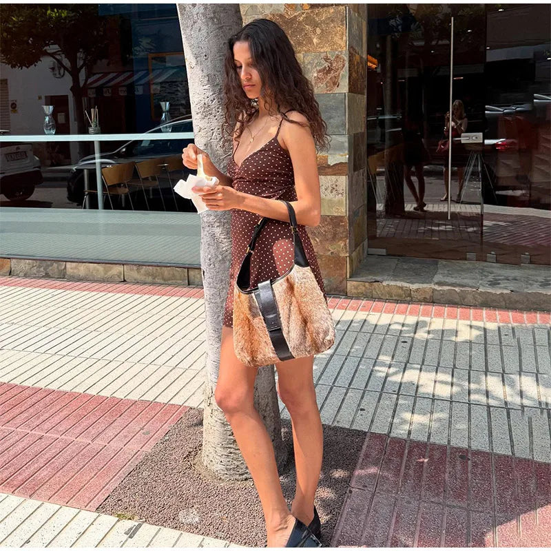 Sexy Polka Dot Print Nightgown Contrasting Color V-neck Y2k Slim Fit Dress Summer Hot Girl Backless Camisole Dress Summer Dress