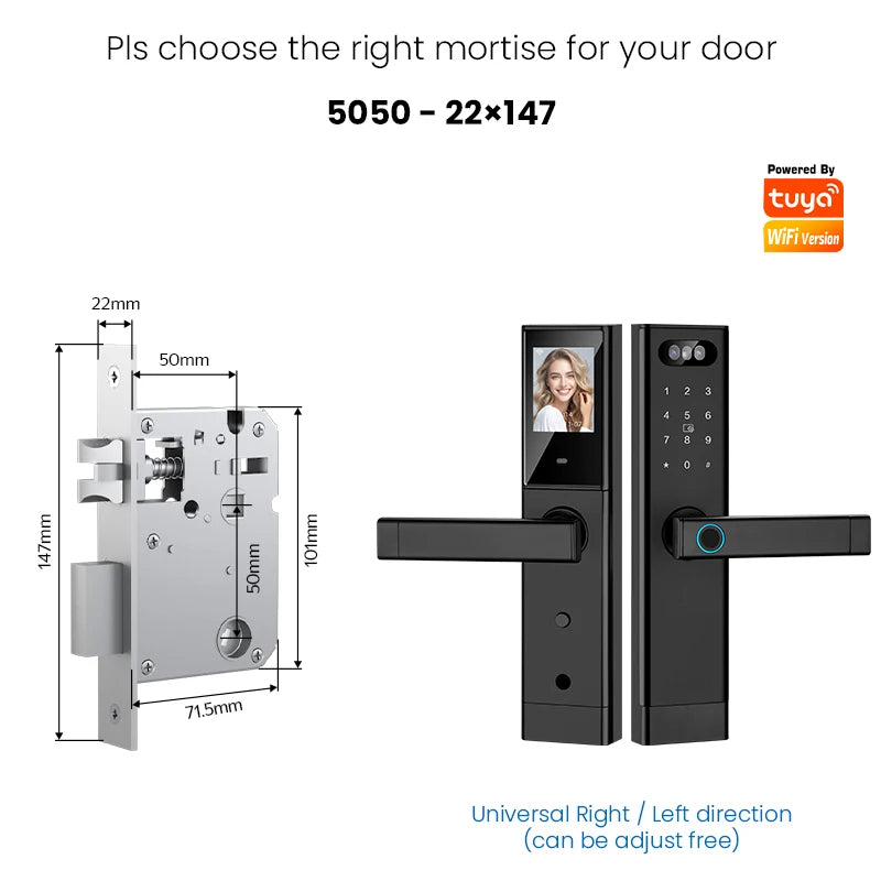 Facial Recognition Video call Automatic Door Lock TUYA Front Door Fingerprint Smart Lock Digit Camera Visible Inner Screen