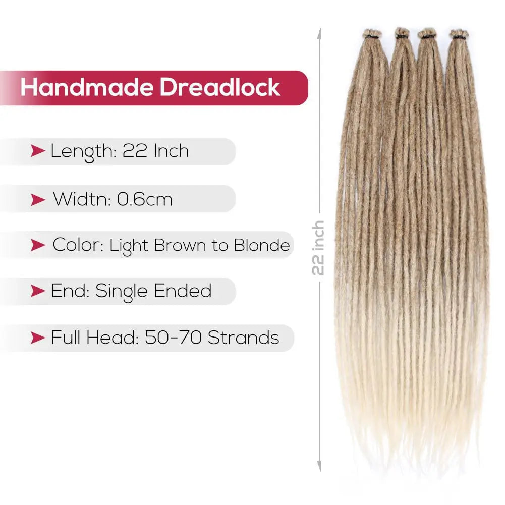Dreadlock Extensions, 22" Brown to Blonde Synthetic Crochet Dreads Extensions 100% Handmade Single Ended Dreads Thin 0.6cm Width