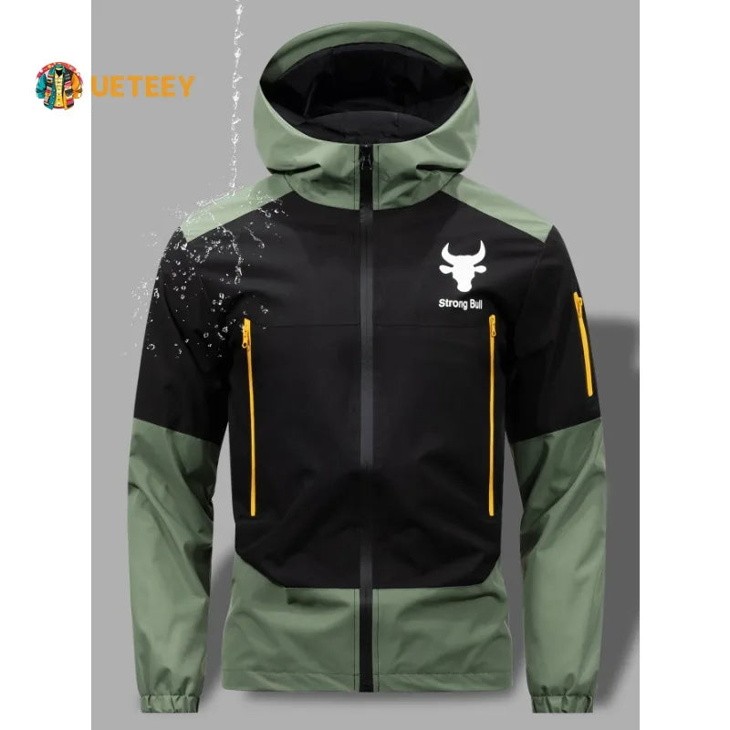 Men's Windproof Waterproof Hooded Jackets Big Pockets High Street Print Outdoor Windbreaker Coat for Hiking Trekking Streetwear