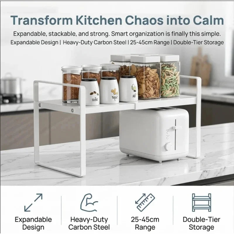 Expandable Kitchen Cabinet Organizer Multi Level Layered Storage Rack for Seasonings Dishes Spices Plates Space Saving Home