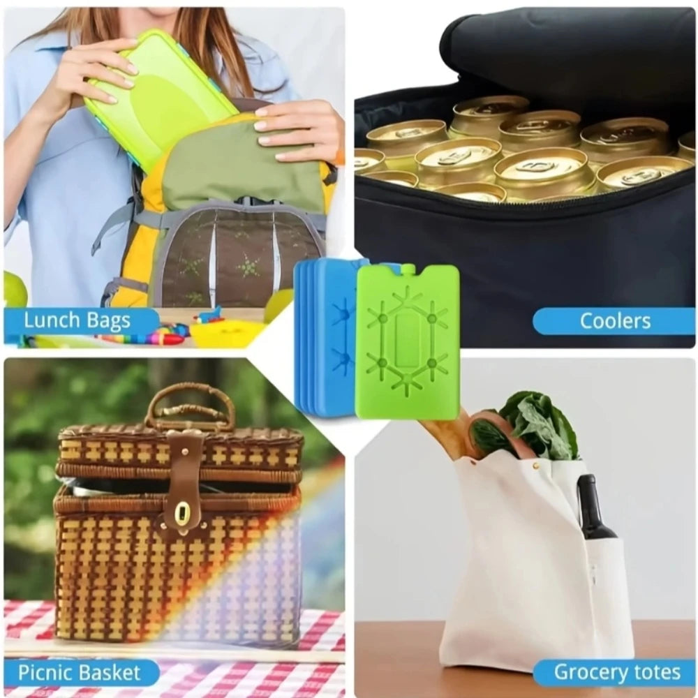 Reusable Ice Packs in Green And Blue, Ultra-Thin And Durable, Perfect for Lunch Boxes, Coolers, Picnics, And Outdoor Adventures