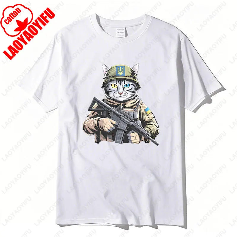 Ukraine Cat Army Uniform Zelensky Tshirt Cotton Men Woman Casual Tees Patriotic Ukrainian Gift Ukrainian Trident Streetwear Tops
