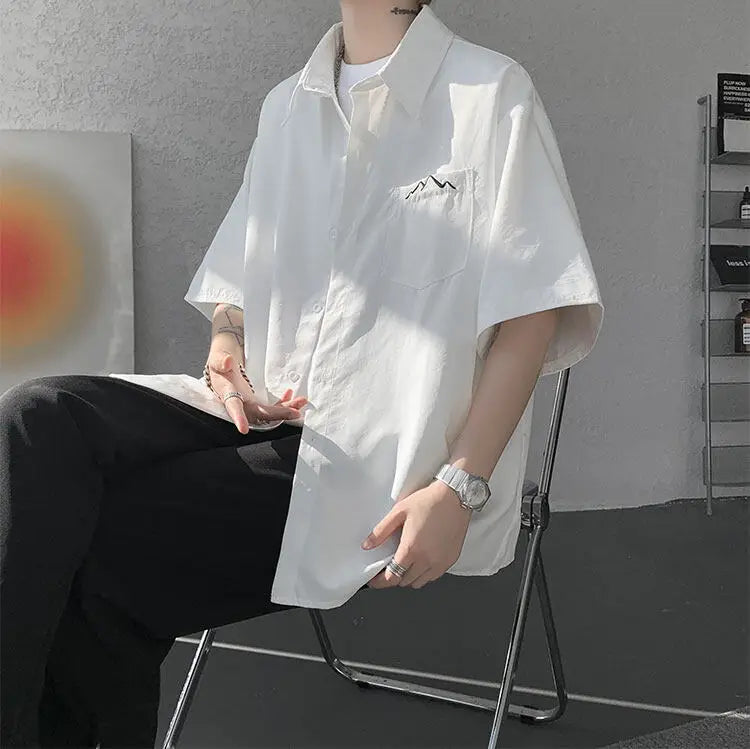 LEGIBLE Spring Summer Solid Shirts Men Casual Oversized Three Quarter Shirts Male Loose Fit Shirt for Man