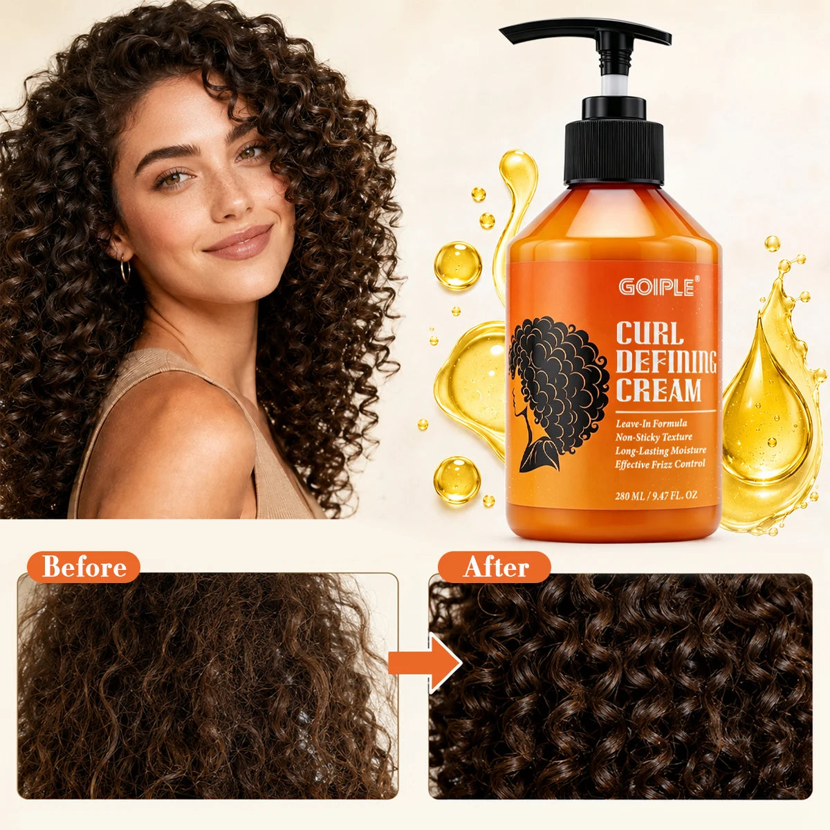 280ml Curl Defining Cream Curling Cream,Define, 48HR All Day  Definition,Moisturize & Hydrate Curls for Bouncy, Shiny Hairstyles