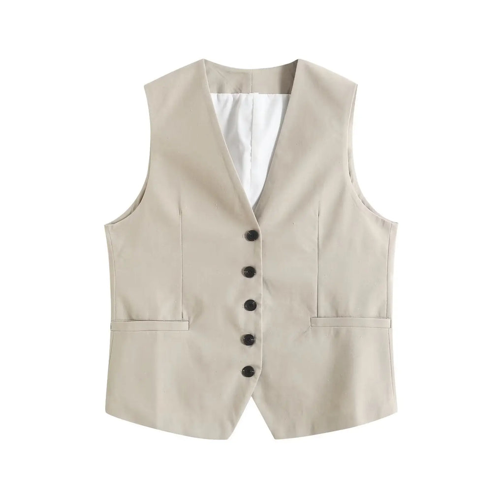Retro Linen Office Lady Women Suits V Neck Vest Blazer Commuter Wide Leg Shorts Fashion 2024 Summer Vintage 2 Piece work clothes
