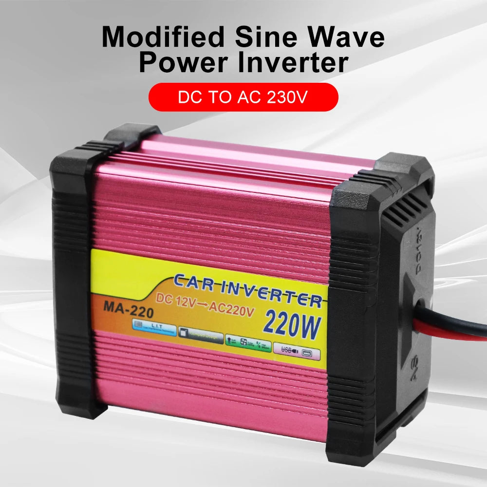 Car Power Inverter 220W Portable Multifunctional SUV RV Supply Inverter Auto Camping Battery Converter USB Voltage Transformer