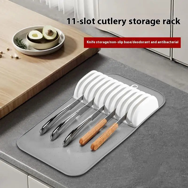 Premium Knife Holder Organizer – Soft-Grip, Non-Slip Knife Mat with 5 or 11 Slots for Kitchen Drawer Storage