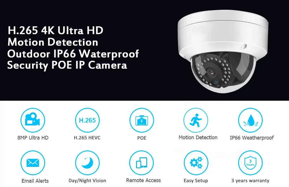 4K POE IP CCTV Dome Security Camera Outdoor Waterproof  Motion Detection Smart Night Vision POE Camera Video Surveillance System