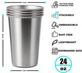 4 Pack 24oz 700ml Stainless Steel Pint Cup,Healthy Unbreakable and Stackable,Metal Drinking Glasses