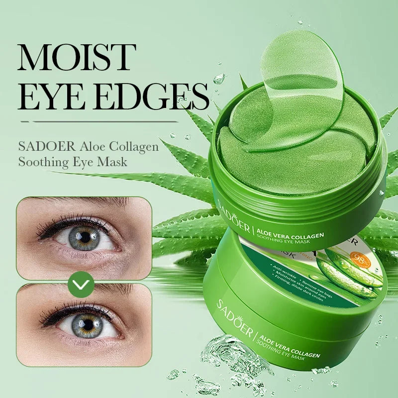 SADOER Aloe Vera Collagen Eye Mask 60pcs Hydrating Moisturizing Firming Reduce Dark Circles Under Eye Pads Skin Care