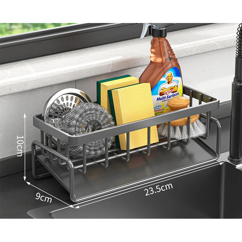 Stainless Steel Kitchen Sink Organizer | Sponge & Soap Storage | Faucet Holder & Towel Rack | Drain Rack with Shelf | Kitchen Ac