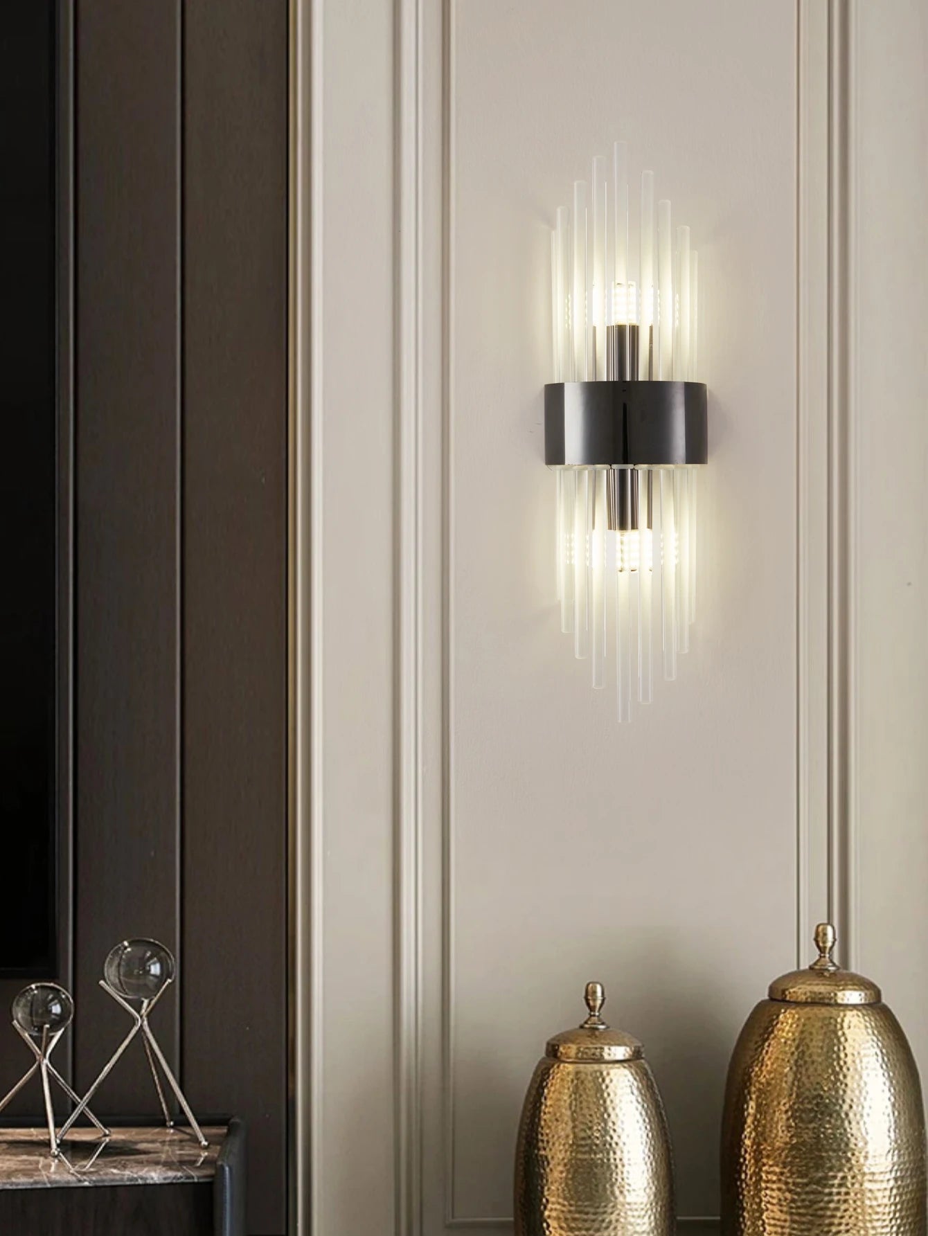 Gold/Black Stainless Steel Crystal Wall Sconce for Living Room, Bedroom, Kitchen Home Decor Lighting, G9 Light Source