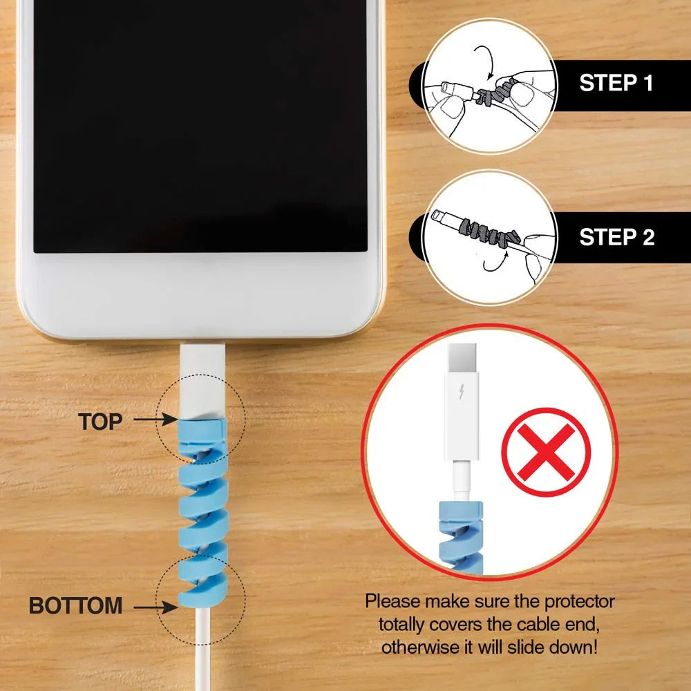 USB Cable Protector Charging Cable Spiral Silicone Protective Sleeve Wire End Cord Cover Savers for Phone Watch Charger Cable