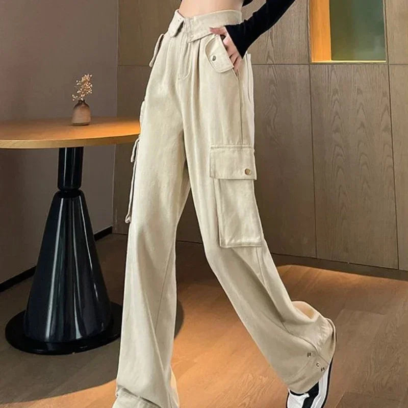 Denim Pants Woman Cargo Trousers Straight Leg with Pockets Jeans for Women Wide on Sale Stylish Loosefit Size X Larg Gyaru Baggy