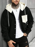Men's Flannel Hooded Shirt, Spring/Autumn New Style, Colorblocked Pocket, Loose Fit Casual Outerwear, Trendy Retro Cardigan Top