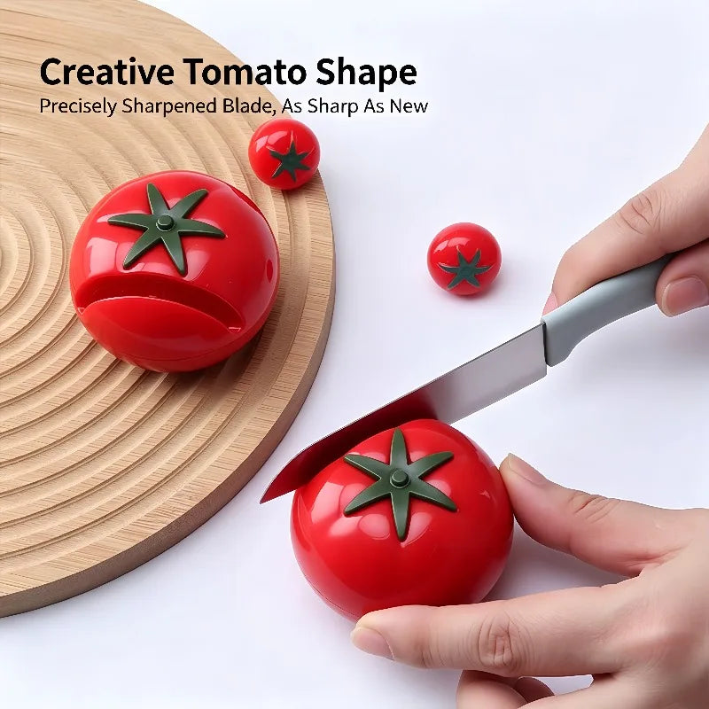 1pc Cartoon Tomato Shape Mini Knife Sharpener Portable Knife Sharpener Whetstone Scissors Kitchen Gadgets Kitchen Tools