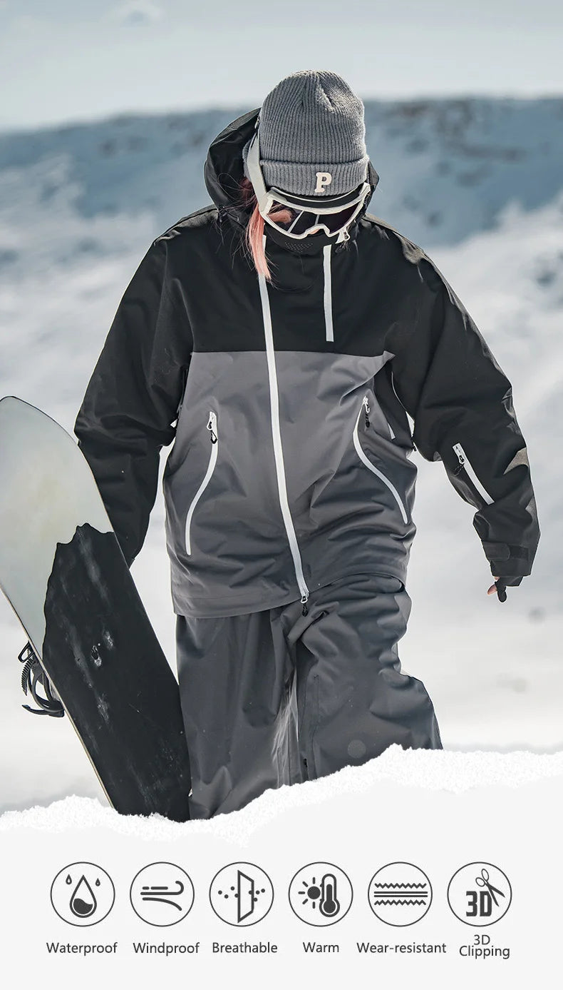 Gsou Snow 2025 Unisex Color-Block Ski Suit Loose Fit Snowboard Waterproof Windproof Breathable Professional Winter Outdoor Wear