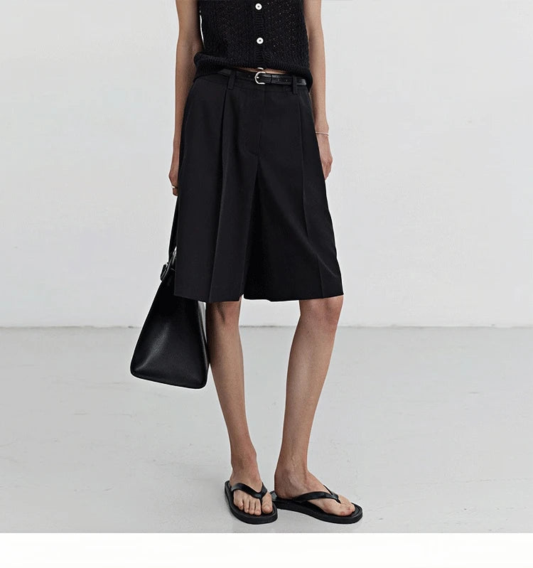 High Waist Suit Short Pants Women's Casual Loose Straight Leg Pants Summer Five Parts Outwear Comfortable Polyester Fiber