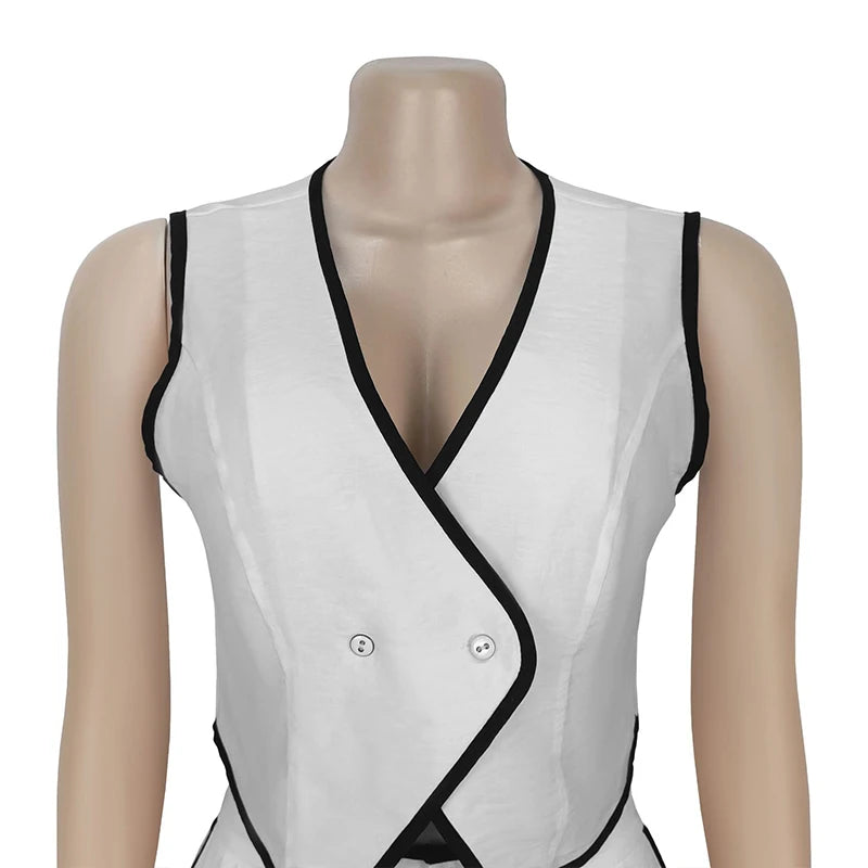 BKLD 2025 Women's Temperament Commuting Suit Contrasting Button Sleeveless Vest Tops+Zipper Pockets Pants Fashion Casual Outfits