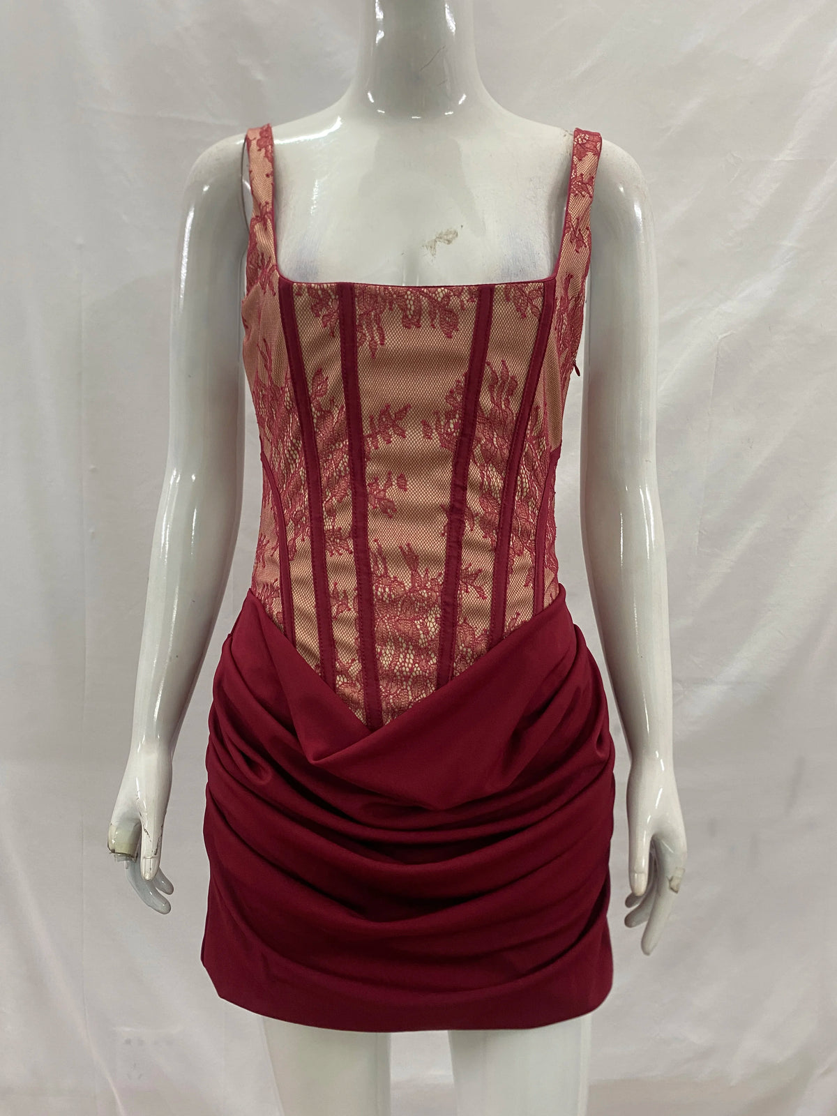 Spaghetti Strap Lace Corset Mini Dress Women Back Lace Up Draped Satin Bodycon Party Club Short Dress INS Style