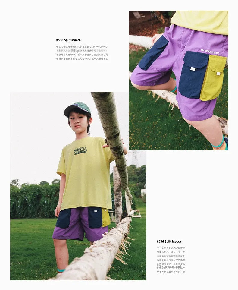 Quick Dry Children's Shorts Boys' Color Block Workwear Summer New Arrival Kids' Clothing Elastic Waist Straight Leg Pants