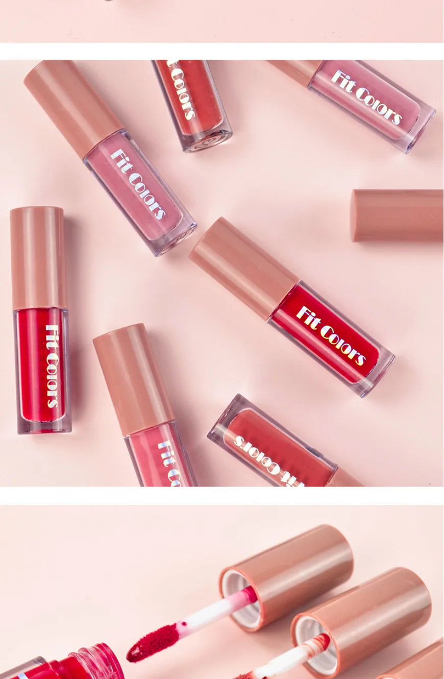 Fit Colors 4-Piece Velvet Lip Gloss Set - Non-Transfer Matte Diamond Finish Long-Lasting Waterproof Lip Gloss Collection