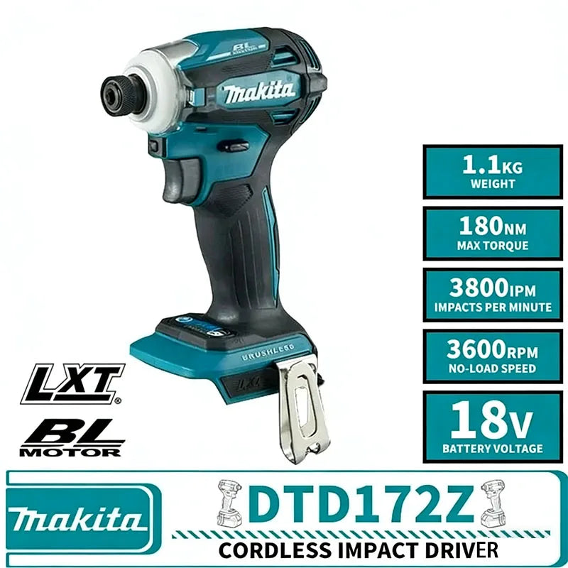 2026 Makita DTD172 Cordless Impact Driver 18V LXT Brushless Motor 180 N·M Electric Drill for Wood & Bolt T-Mode