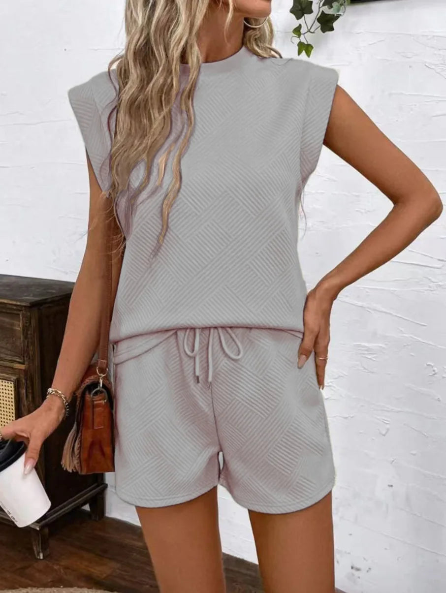 Women Shorts Pant Set Two Piece Sets Round Neck Solid Casual Loose Tops Short Pants Lace Up Elastic Waist Y2k Streetwear 2026
