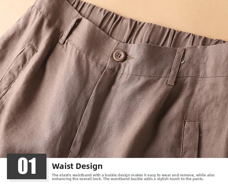 Casual Linen Wide Leg Short Pants Women Summer Loose Fit Thin Cotton Linen Five-Point Pure Color Versatile High Waist Shorts