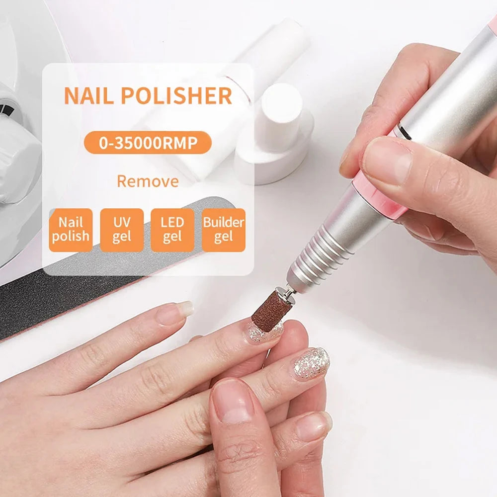 35000RPM Electric Nail Drill Machine Cutter Set Nail Gel Polisher Nail Tools Salon Equipment Strong Polishing Tool Nail File Kit