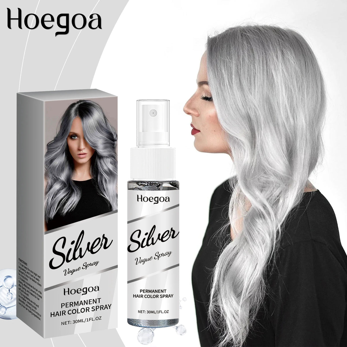 Silver Gray Hair Color Spray Long Lasting Color Gentle Formula Easy Application For Quick Styling Fashion Hair Dye Mist