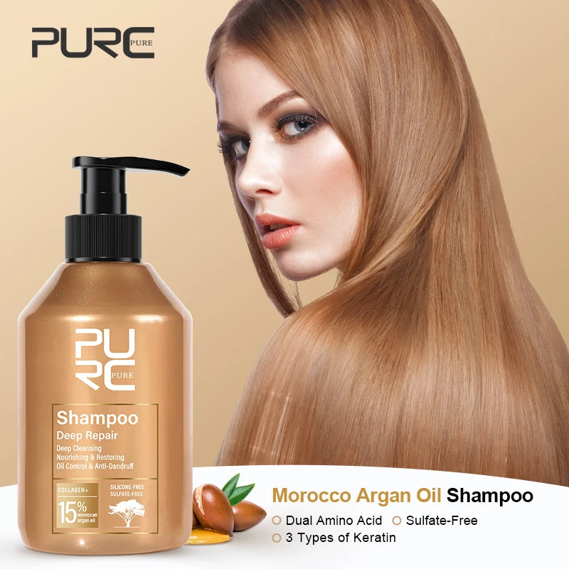 PURC Morocco Argan Oil Shampoo and Conditioner Sets Sulfate-Free Smoothing Keratin Hair Treatment Repair Damaged Frizz Hair Care